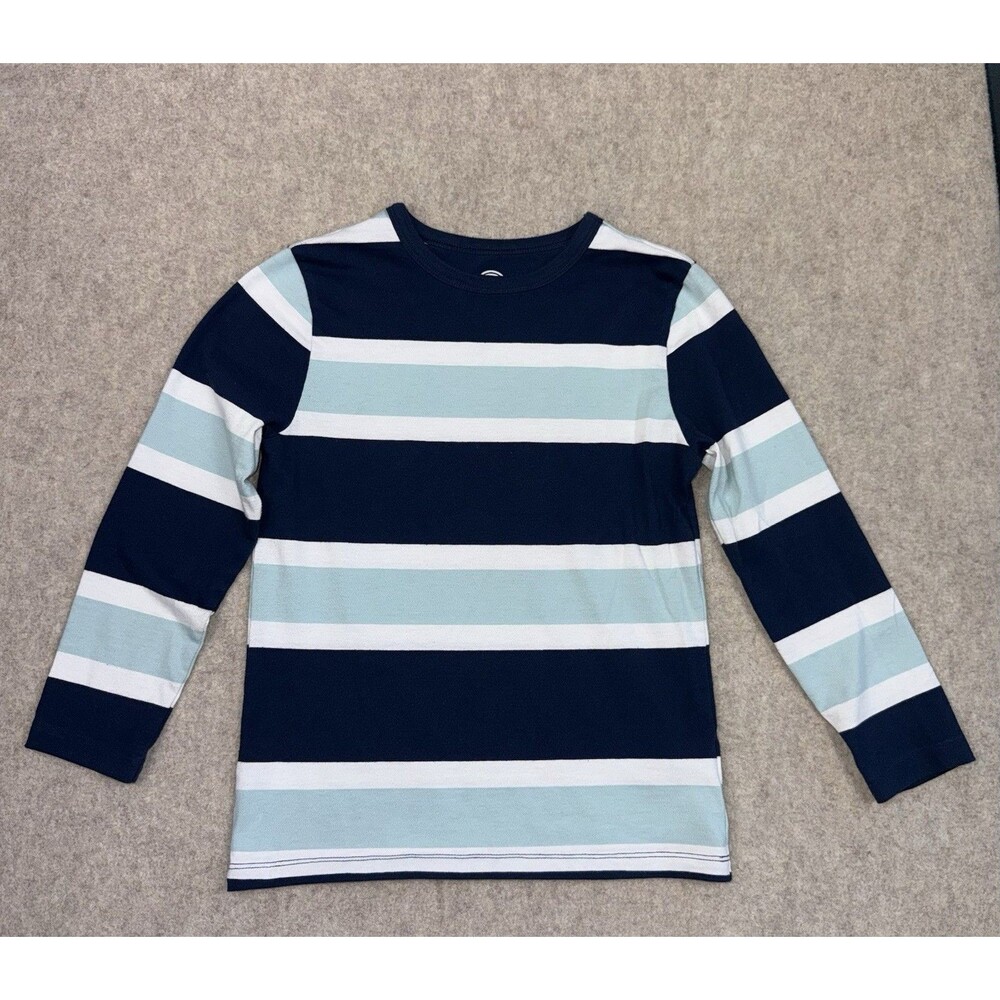 Wonder Nation Boys Long Sleeve Striped Crew Neck T-Shirt Navy/White/Lt Blue M(8)